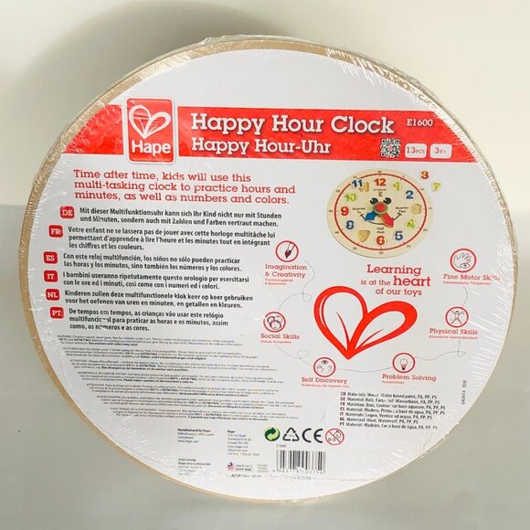 New Sealed Hape Wooden Colorful Happy Learning Clock Knob Puzzle Age 3+ - Picture 12 of 15